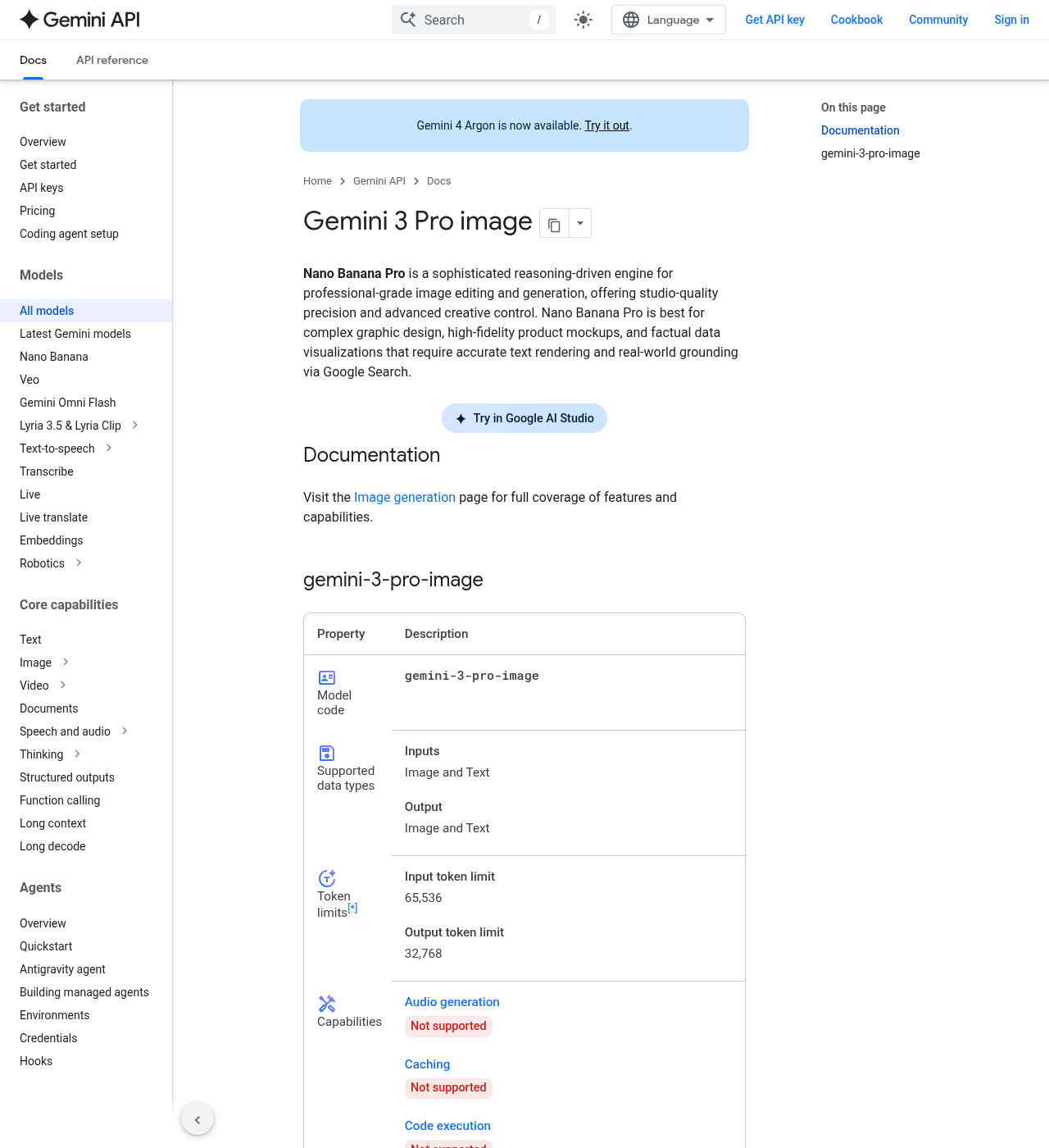 Gemini API model card for Nano Banana Pro, captured 2026-10-20