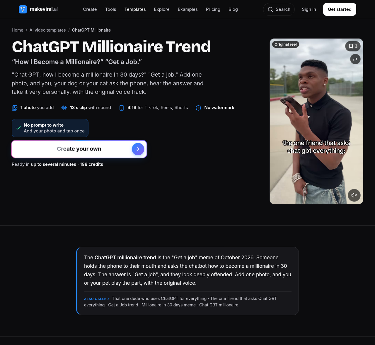MakeViral Get a Job template, captured 2026-10-24