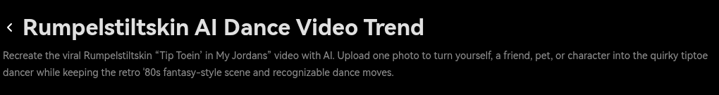 Media.io heading for the Rumpelstiltskin AI Dance effect, captured 2026-10-20