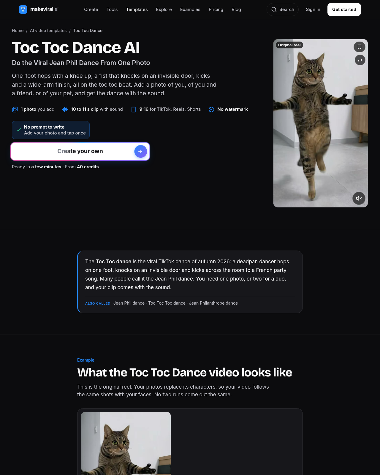 MakeViral Toc Toc Dance template, captured 2026-10-21