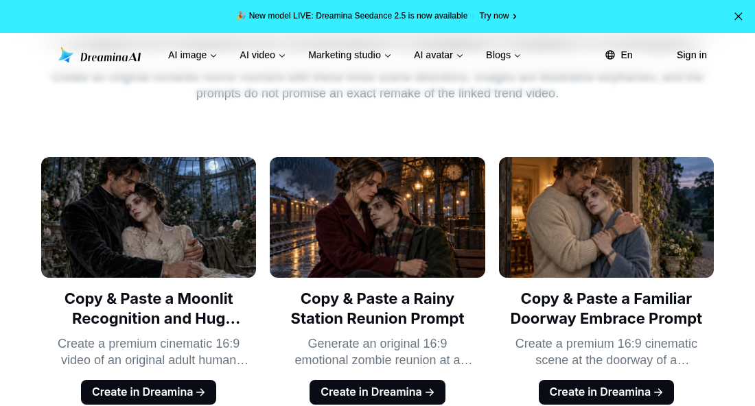 Dreamina prompt cards for a zombie couple hug, captured 2026-10-20